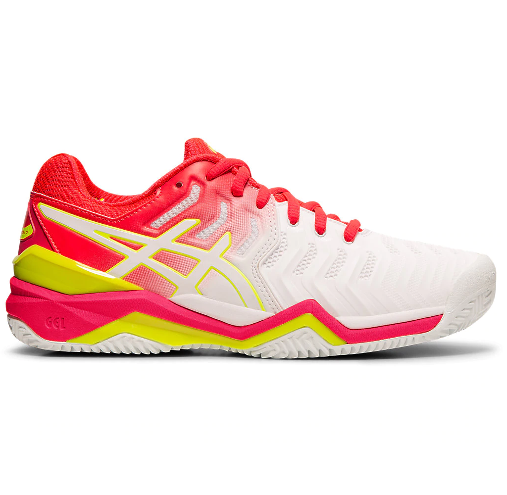 Asics Gel Resolution 7 Clay Court Women's Tennis (White/Laser Pink) | RacquetGuys
