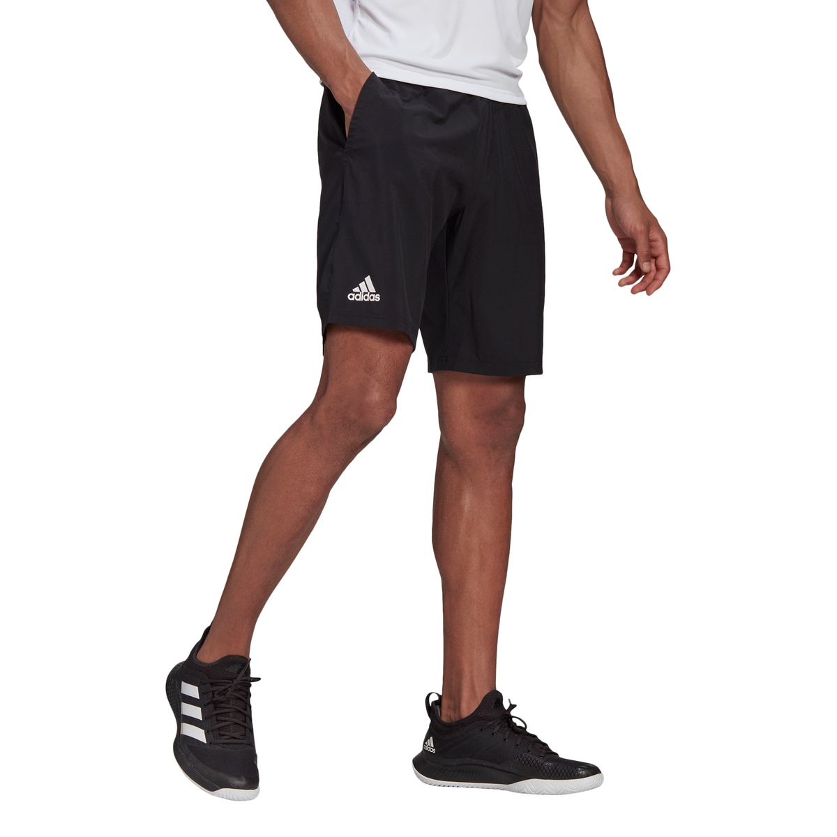 | RacquetGuys Stretch 7-Inch Club adidas Shorts (Black/White) Woven Men\'s