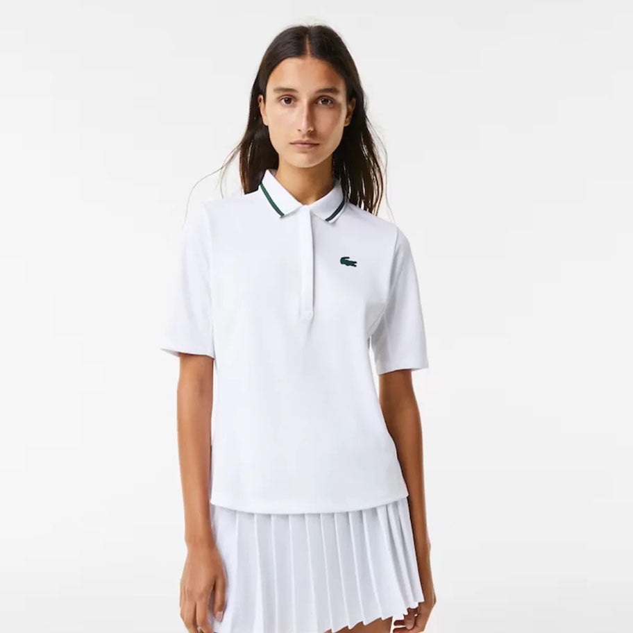 Lacoste Women's Thermo Regulating Pique Tennis Polo (White/Green) |  RacquetGuys