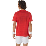 Asics Men's Court Stripe Short Sleeve Top (Red) - RacquetGuys.ca