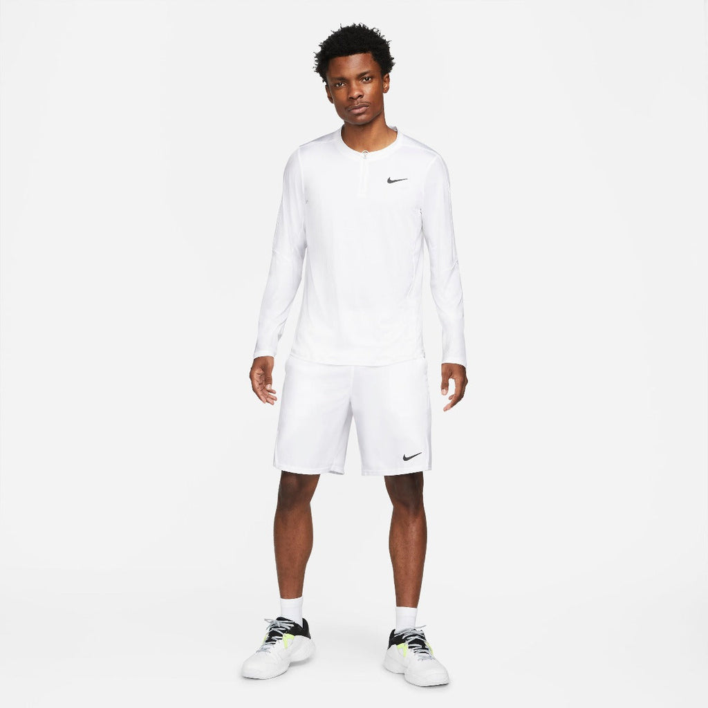 Nike Men's Dri-FIT Advantage Half-Zip Longs Sleeve Top (White/Black) - RacquetGuys.ca
