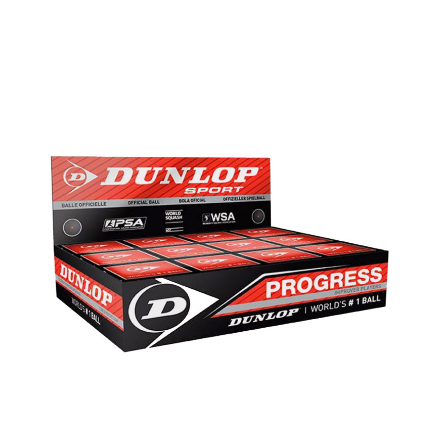 Dunlop Progress Red Dot Squash Ball (Box of 12 Balls) - RacquetGuys.ca