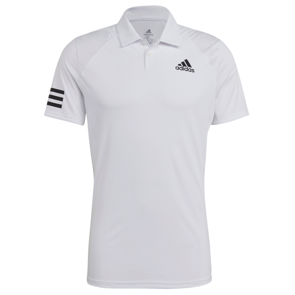 adidas Men's Club 3 Stripes Polo (White/Black) - RacquetGuys