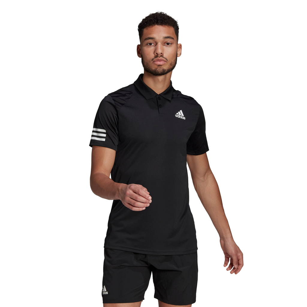 adidas Men s Club 3 Stripes Polo Black White RacquetGuys