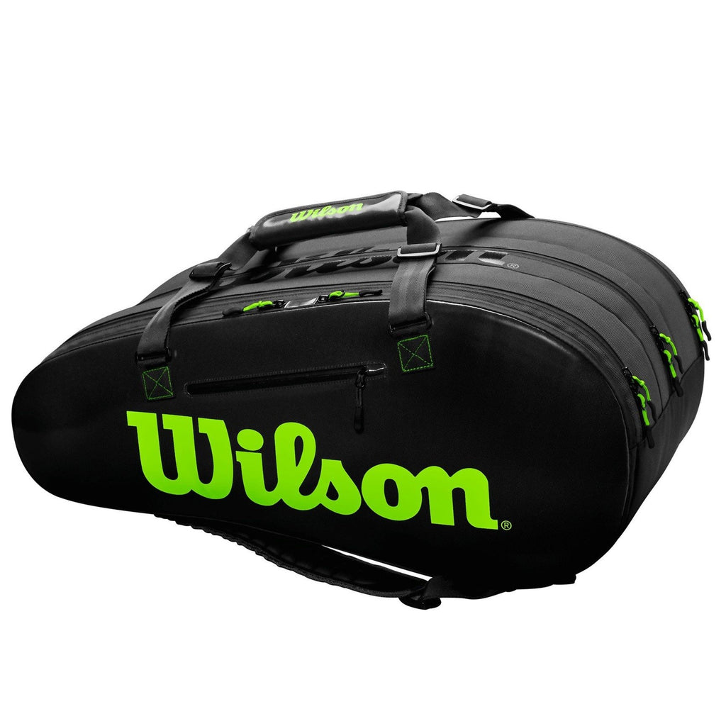 Wilson Super Tour 3 Compartment 15 Pack Racquet Bag (Black/Green) - RacquetGuys