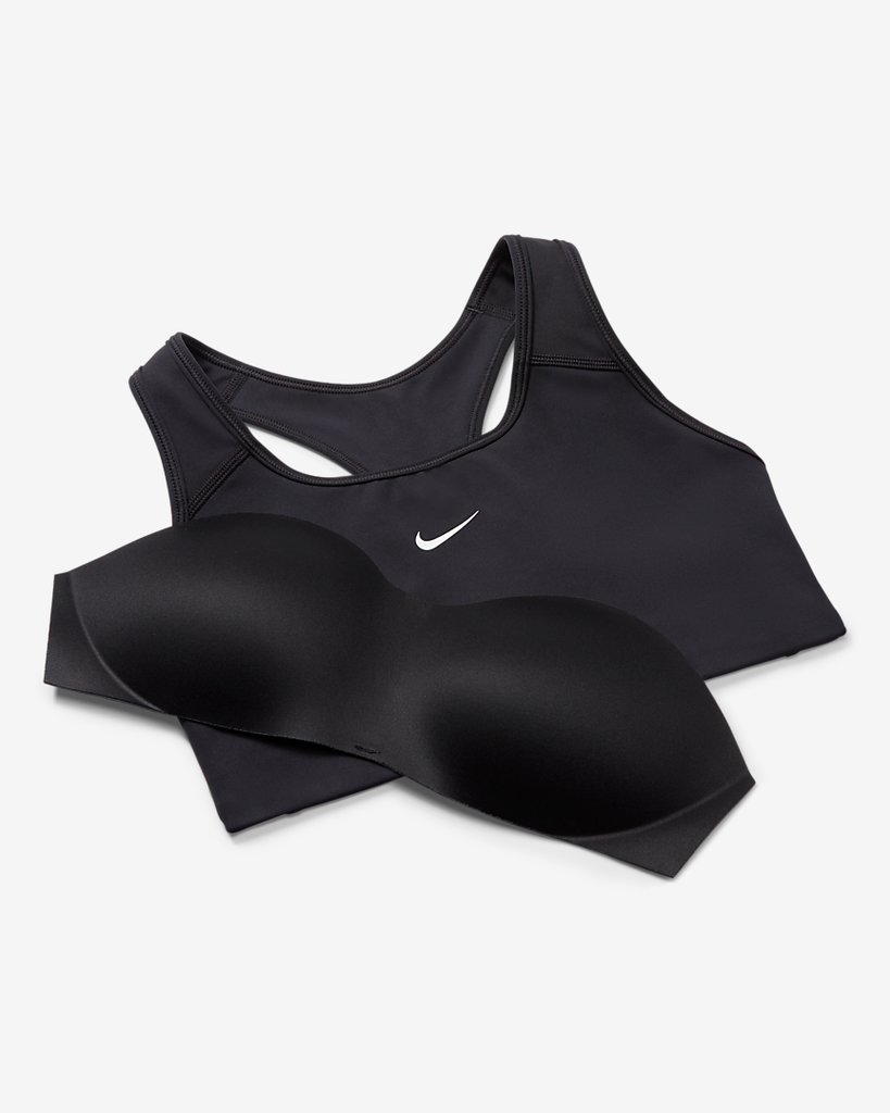 Nike Women s Dri FIT Swoosh Medium Support 1 Piece Pad Sports Bra Black White RacquetGuys