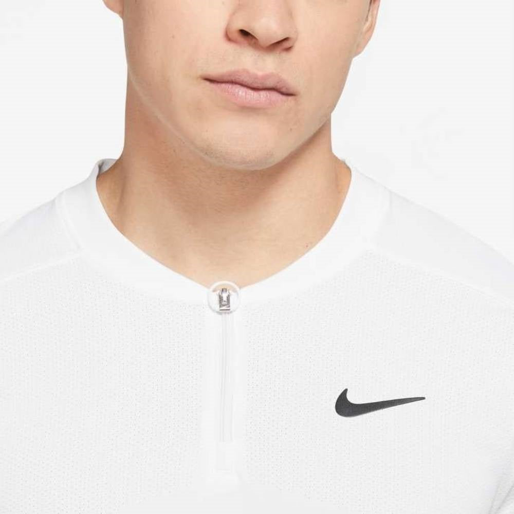 Nike Men's Dri-FIT Slam Zip Polo (White/Black) - RacquetGuys.ca
